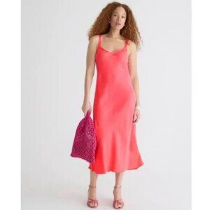 J Crew Slip Dress Midi Coral Pink Size 6 Elegant NEW Gwyneth V Neck Cupro Blend